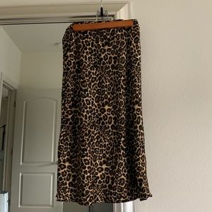 Leopard Print Midi Silk Skirt